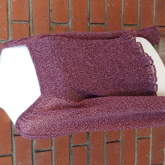 Madewell Smocked Women's Peasant Chiffon Top in Burgundy size Large - Picture 10 of 14